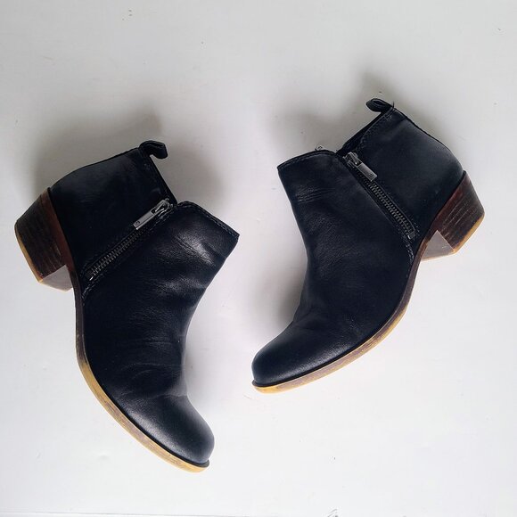 Lucky Brand Basel Black Leather Ankle Booties Size 7.5 - Picture 2 of 13